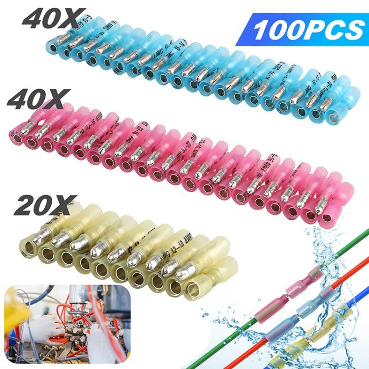 100 Pcs Heat Shrink Bullet Connectors Kit Waterproof Electrical Female & Male Bullet Butt Terminals