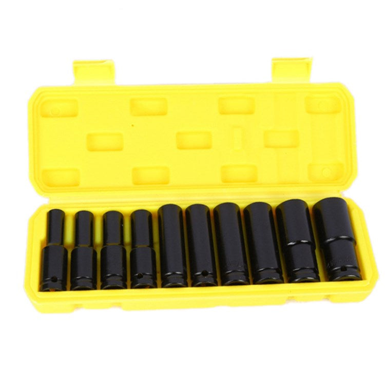 10Pcs 1 / 2" Drive Deep Impact Socket Set Socket Organizer Kit Mechanics Tool with Storage Box