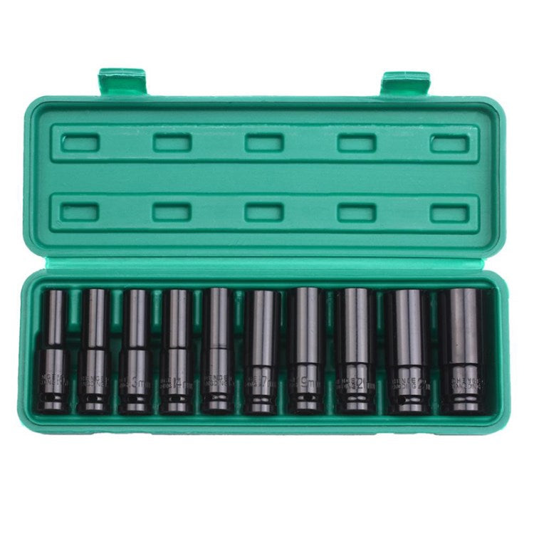 10Pcs 1 / 2" Drive Deep Impact Socket Set Socket Organizer Kit Mechanics Tool with Storage Box