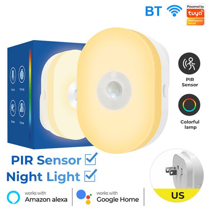 Tuya WiFi APP PIR Motion Sensor Night Light RGB Colorful Light Dimmable Bedside Lamp