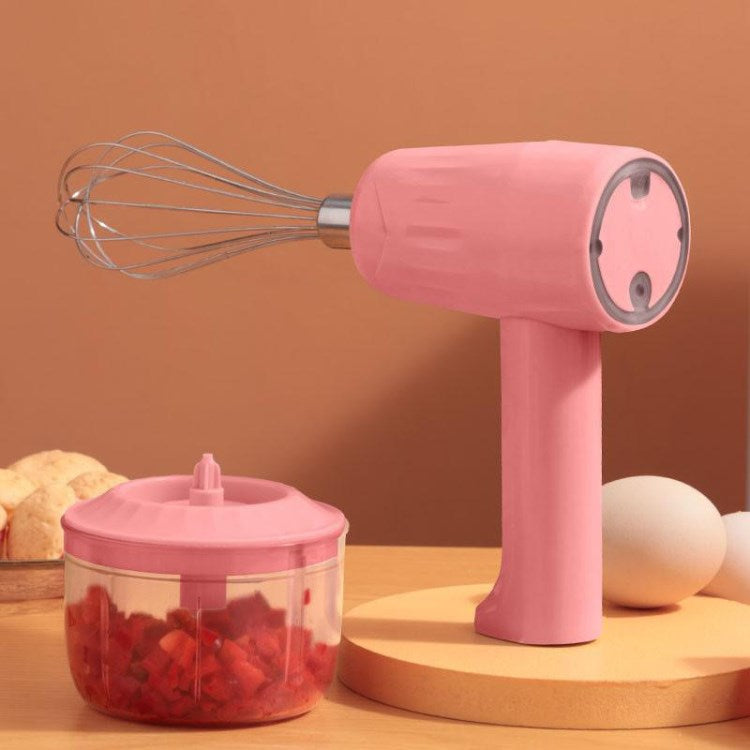 2-in-1 Hand Mixer Electric Garlic Chopper Egg Beater Cordless Rechargeable Cordless Handheld Food Processor with 250ML Bowl Container (BPA-Free, NO FDA Certification)