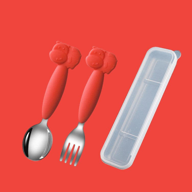 304 Stainless Steel + Silicone Toddler Self Feeding Fork and Spoon Set with Case (BPA Free, No FDA Certificate)