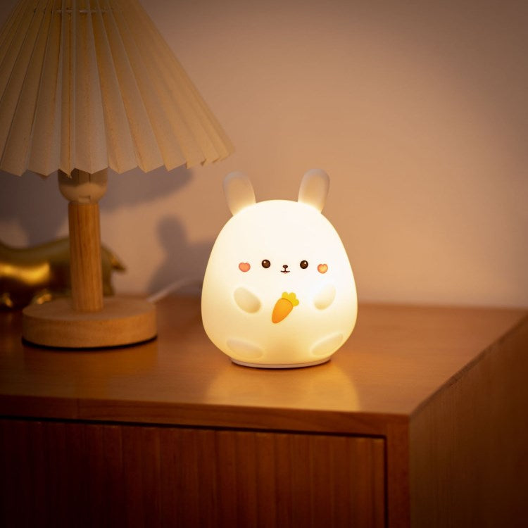 Cute Silicone Rabbit Night Light USB Rechargeable 1200mAh LED Soft Touch Pat Bedside Lamp Nursery Rabbit Light