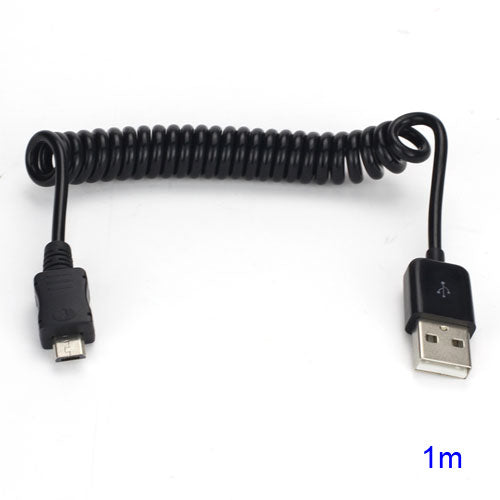 Coiled USB 2.0 Male to Micro USB 5 Pin Charge Date Transfer Cable, Length: 1M