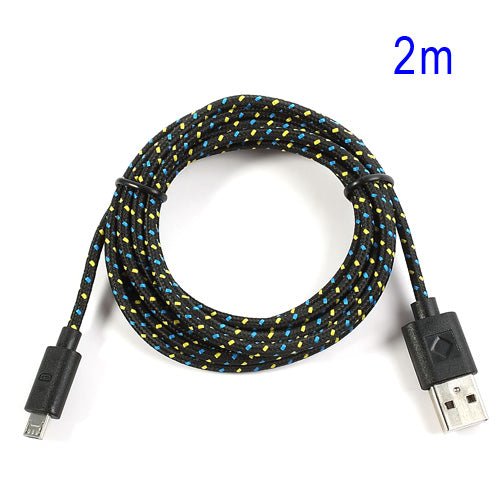 Black 2M Nylon Woven MicroUSB V8 Data Charge Cable for Samsung HTC LG Nokia Sony etc