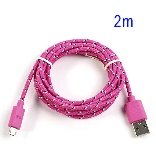 Rose 2M Nylon Woven MicroUSB V8 Data Charge Cable for Samsung HTC LG Nokia Sony etc