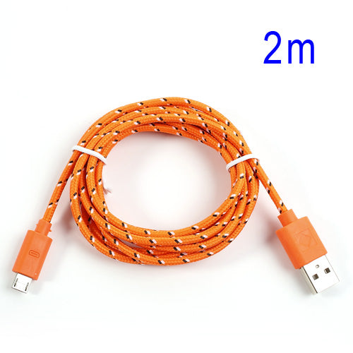 Orange 2M Nylon Woven MicroUSB V8 Data Charge Cable for Samsung HTC LG Nokia Sony etc