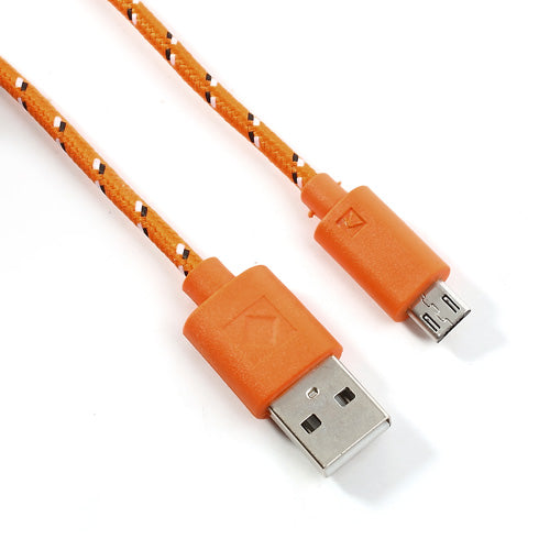 Orange 2M Nylon Woven MicroUSB V8 Data Charge Cable for Samsung HTC LG Nokia Sony etc