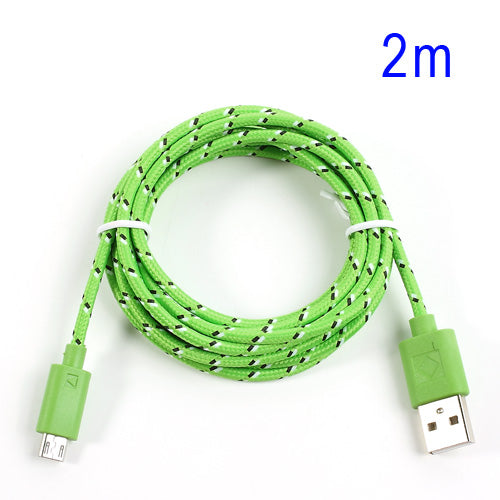 Green 2M Nylon Woven MicroUSB V8 Data Charge Cable for Samsung HTC LG Nokia Sony etc