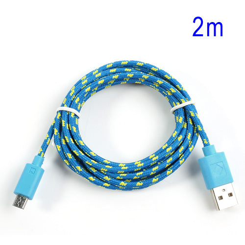 Blue 2M Nylon Woven MicroUSB V8 Data Charge Cable for Samsung HTC LG Nokia Sony etc