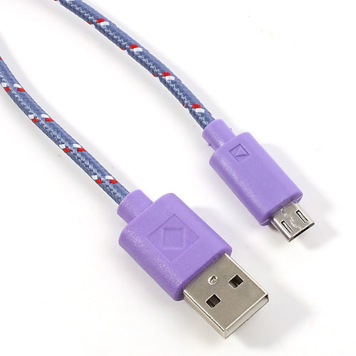 Purple 2M Nylon Woven MicroUSB V8 Data Charge Cable for Samsung HTC LG Nokia Sony etc