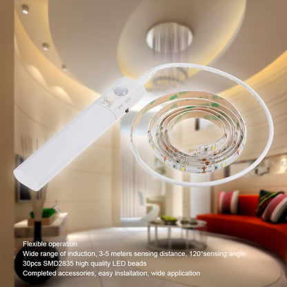 Waterproof  Home Bedroom 1m 30-LED Cabinet Strip Light with Sensitive PIR Motion Sensor