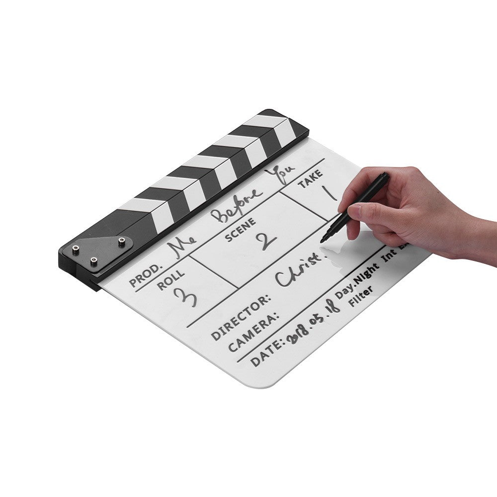 Movie TV Cut Action Scene Clapper Board Dry Erase Acrylic Director Film Clapboard Slate Marker + Pen