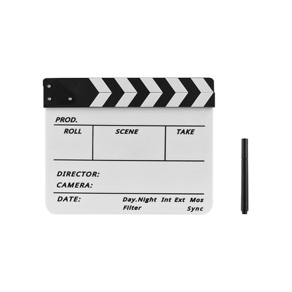 Movie TV Cut Action Scene Clapper Board Dry Erase Acrylic Director Film Clapboard Slate Marker + Pen