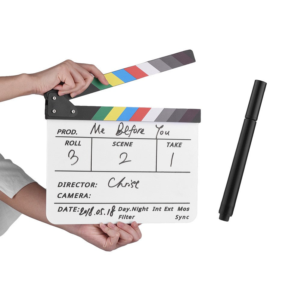 Movie TV Cut Action Scene Clapper Board Dry Erase Acrylic Director Film Clapboard Slate Marker + Pen