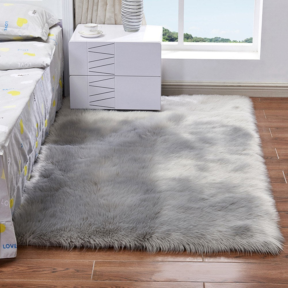 Soft Faux Fur Rug Fluffy Rectangle Shape Sheepskin Fur Carpet Rug for Nursery Room, Bedroom, Luxury Home Decor