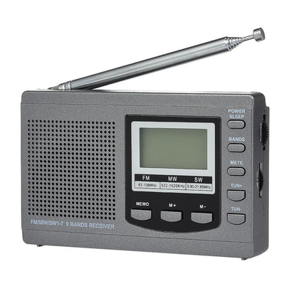 FM/AM/SW Radio Multiband Digital Stereo Radio Receiver with Earphone Output Time Display Alarm Clock Function