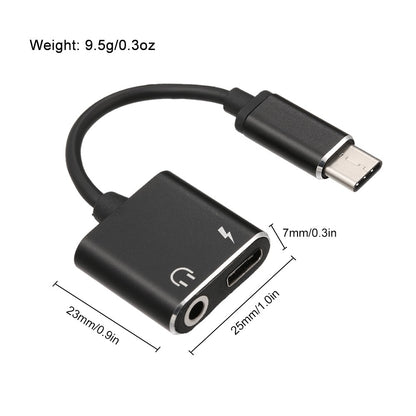 2 to 1 Type-C to 3.5mm AUX Adapter Headphone Charger Plug & Play for Samsung Huawei Xiaomi LG