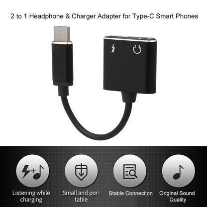 2 to 1 Type-C to 3.5mm AUX Adapter Headphone Charger Plug & Play for Samsung Huawei Xiaomi LG