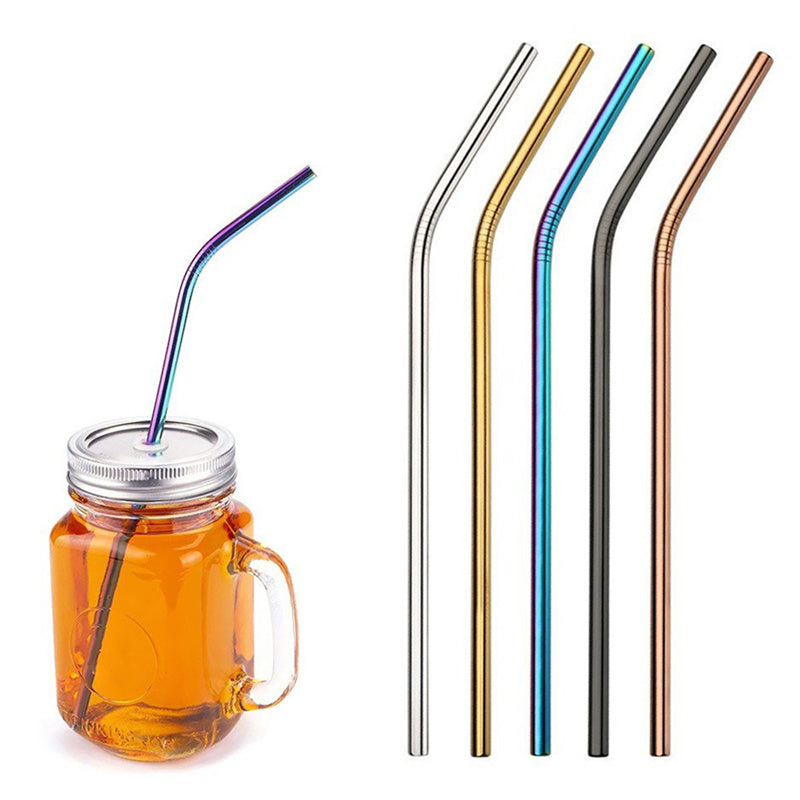 Multicolor Reusable Stainless Steel Straws Bent Straw Drinking Metal Straws [Random Color]