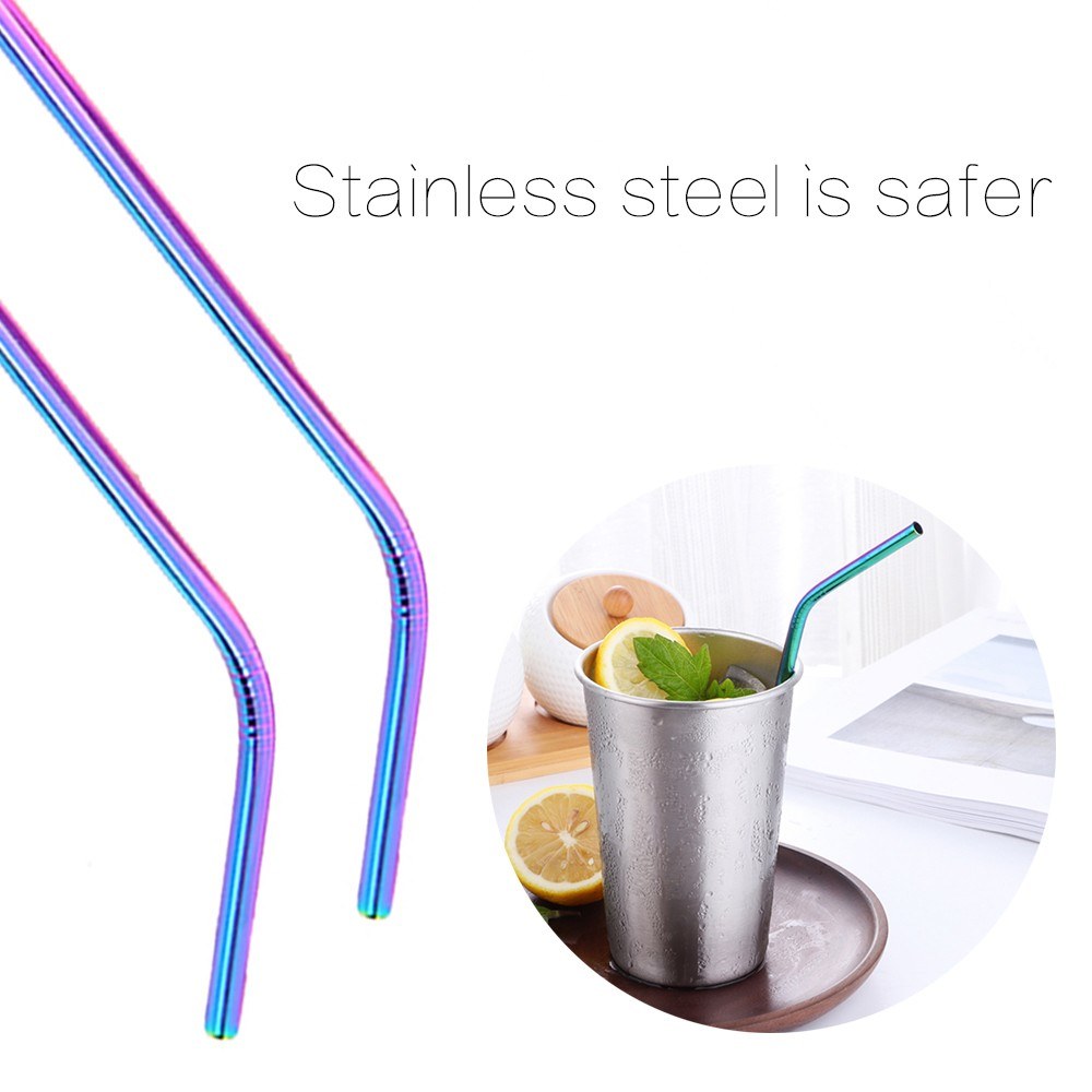 Multicolor Reusable Stainless Steel Straws Bent Straw Drinking Metal Straws [Random Color]