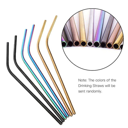 Multicolor Reusable Stainless Steel Straws Bent Straw Drinking Metal Straws [Random Color]