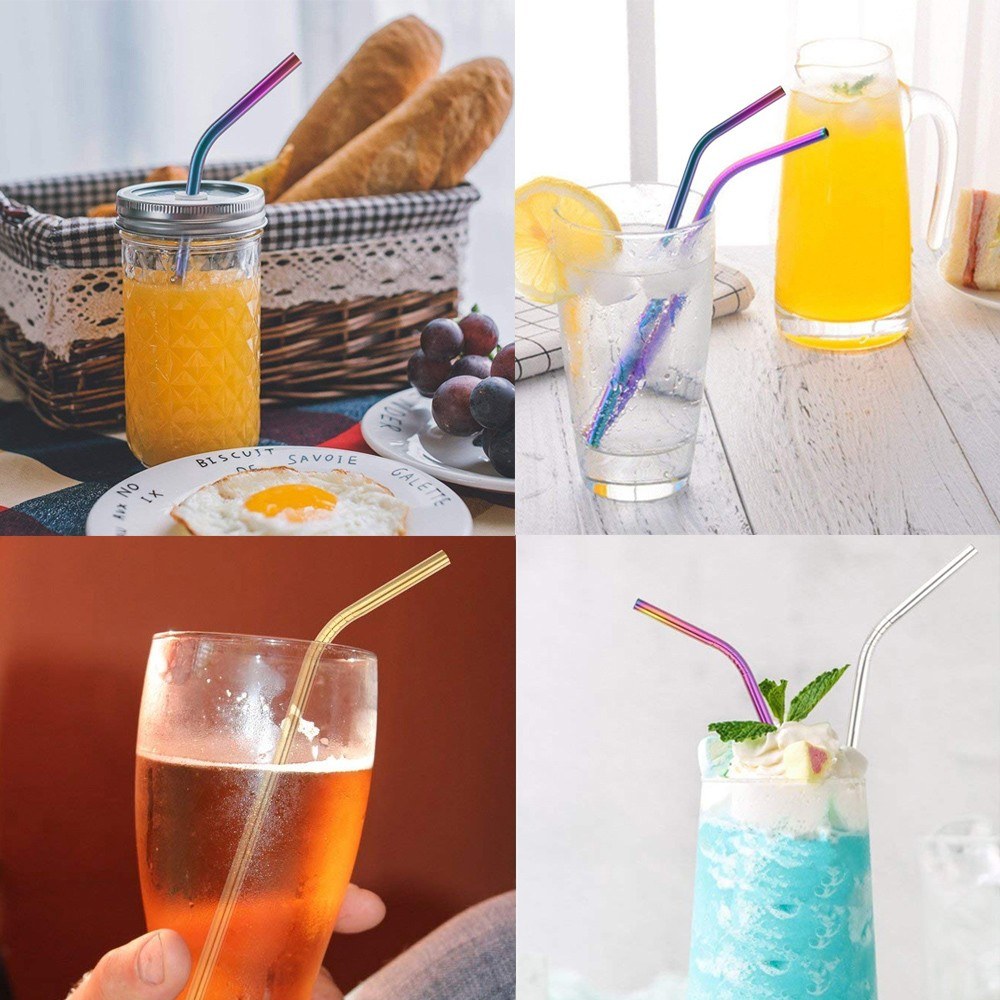 Multicolor Reusable Stainless Steel Straws Bent Straw Drinking Metal Straws [Random Color]