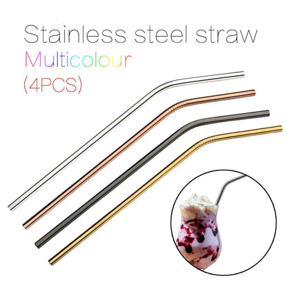 Multicolor Reusable Stainless Steel Straws Bent Straw Drinking Metal Straws [Random Color]