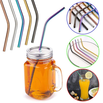 Multicolor Reusable Stainless Steel Straws Bent Straw Drinking Metal Straws [Random Color]