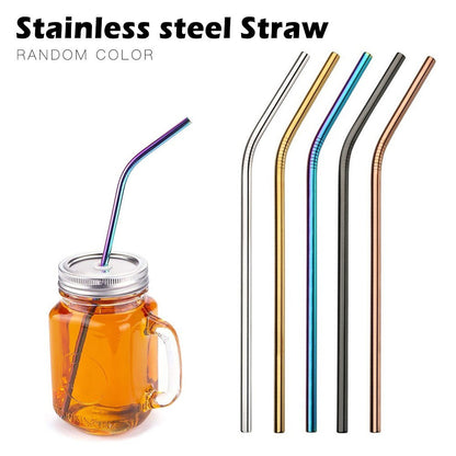 Multicolor Reusable Stainless Steel Straws Bent Straw Drinking Metal Straws [Random Color]