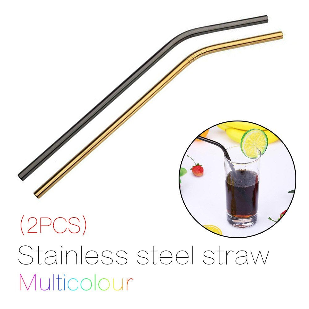 Multicolor Reusable Stainless Steel Straws Bent Straw Drinking Metal Straws [Random Color]