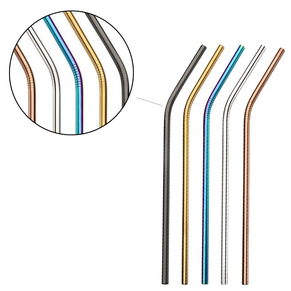 Multicolor Reusable Stainless Steel Straws Bent Straw Drinking Metal Straws [Random Color]