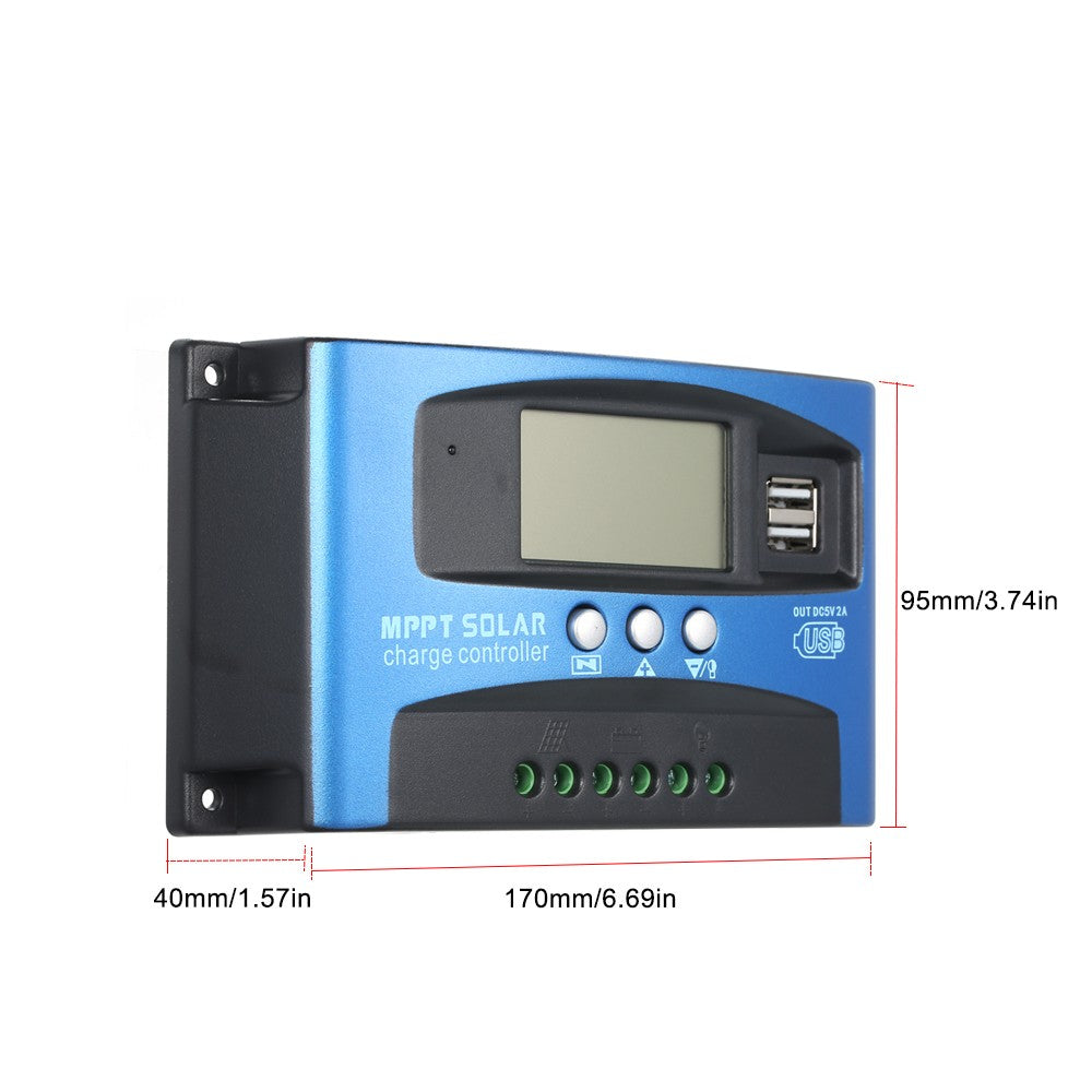 100A MPPT Solar Charge Controller 12V/24V Solar Panel Regulator with LCD Display Dual USB Multiple Load Control Modes