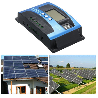 100A MPPT Solar Charge Controller 12V/24V Solar Panel Regulator with LCD Display Dual USB Multiple Load Control Modes