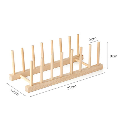 Wooden Dish Rack Stand Pot Lid Holder Dish Drying Rack for Dish, Bowl, Cup, Cutting Board