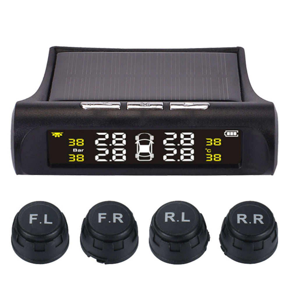 Car TPMS Tire Pressure Monitoring System with 4 External Sensor Solar Charging HD Digital LCD Display Auto Alarm System