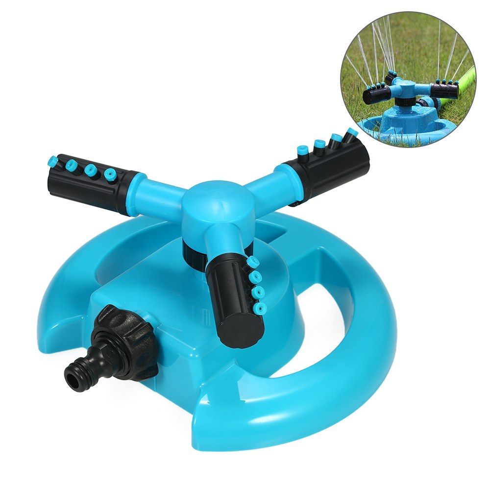 360° Rotating Automatic Lawn Watering Garden Sprinkler 3-Arm Sprayers Adjustable Irrigation System