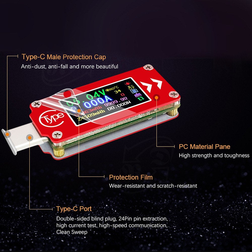 TC64 Type-C Color LCD Display USB Voltmeter Ammeter Voltage Current Meter Multimeter Battery PD Recharge Power Bank USB Tester