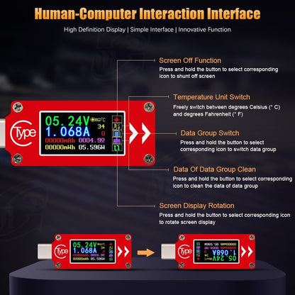 TC64 Type-C Color LCD Display USB Voltmeter Ammeter Voltage Current Meter Multimeter Battery PD Recharge Power Bank USB Tester