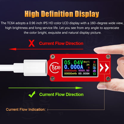 TC64 Type-C Color LCD Display USB Voltmeter Ammeter Voltage Current Meter Multimeter Battery PD Recharge Power Bank USB Tester