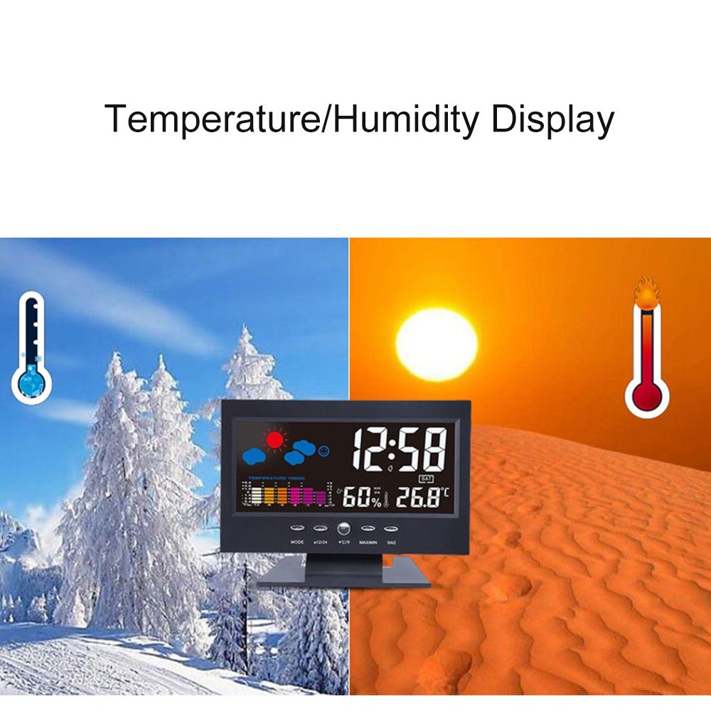 Multi-functional Alarm Clock Backlight LCD Screen Digital Clock with Time/Date/Week/Temperature/Humidity/Weather Display