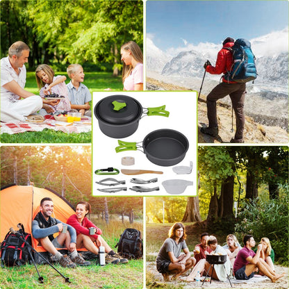 15Pcs Portable Camping Cookware Outdoor Cook Gear with Nonstick Pot Pan Bowls Set