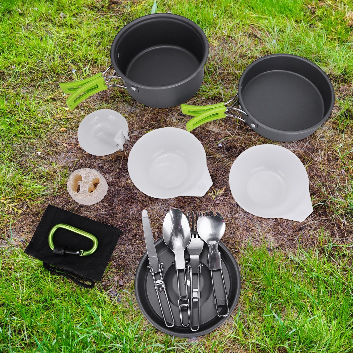 15Pcs Portable Camping Cookware Outdoor Cook Gear with Nonstick Pot Pan Bowls Set