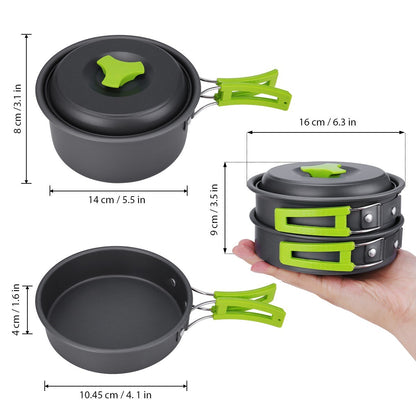 15Pcs Portable Camping Cookware Outdoor Cook Gear with Nonstick Pot Pan Bowls Set