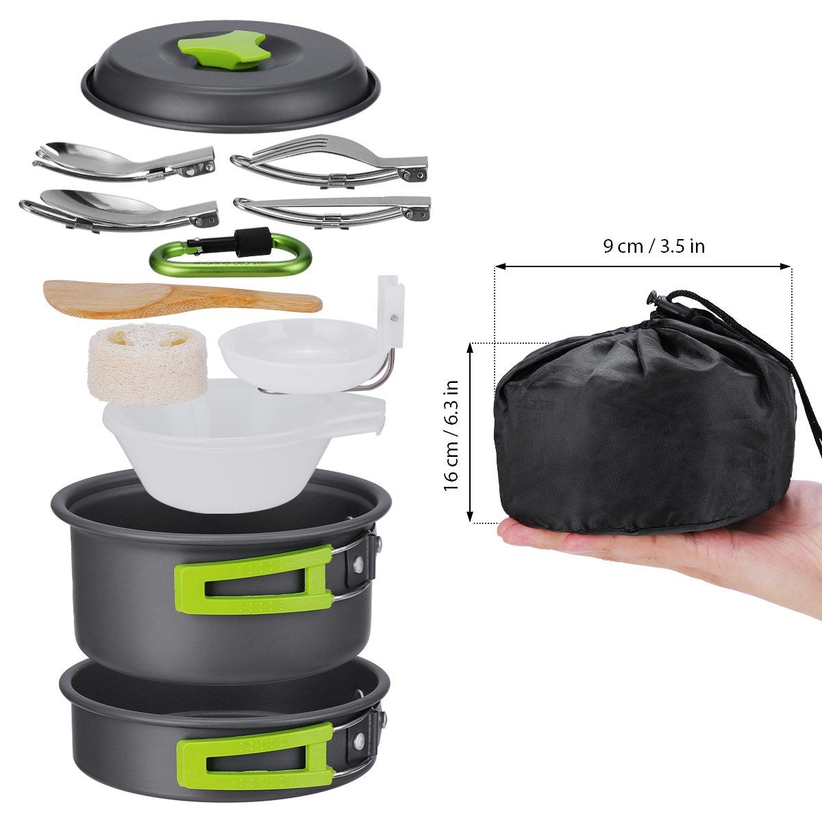 15Pcs Portable Camping Cookware Outdoor Cook Gear with Nonstick Pot Pan Bowls Set