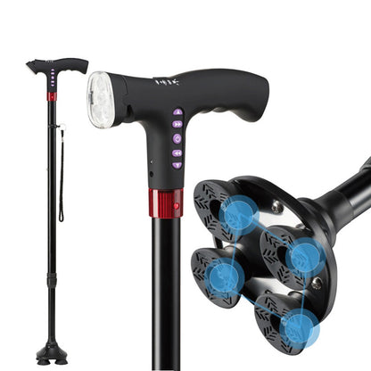 Elderly Adjustable L-ED Walking Cane FM Radio MP3 Smart Safety Fall Alarm Walking Stick