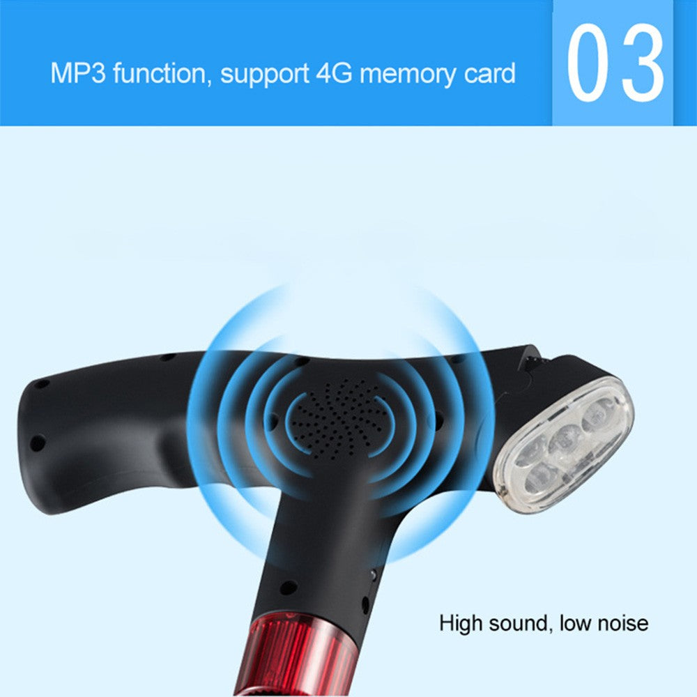 Elderly Adjustable L-ED Walking Cane FM Radio MP3 Smart Safety Fall Alarm Walking Stick