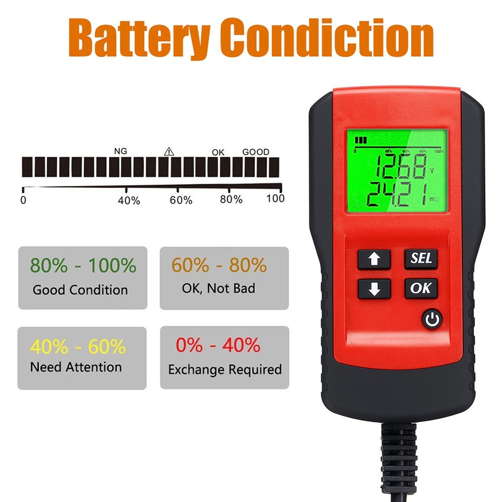 Battery Life Percentage Analyzer Voltage Resistance and Deep Cycle Battery Tester