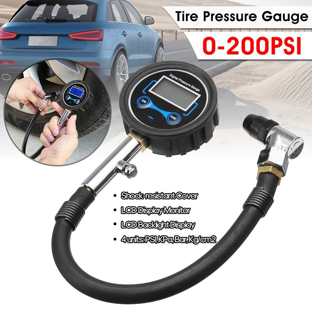 4 Units Switchable Digital LCD Tyre Tire Air Pump Pressure Gauge Tester