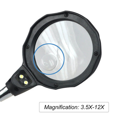 3.5X 12X LED Light Desktop Magnifier Helping Hands Glass Stand with Alligator Clips Repair Reading Crafts Sewing